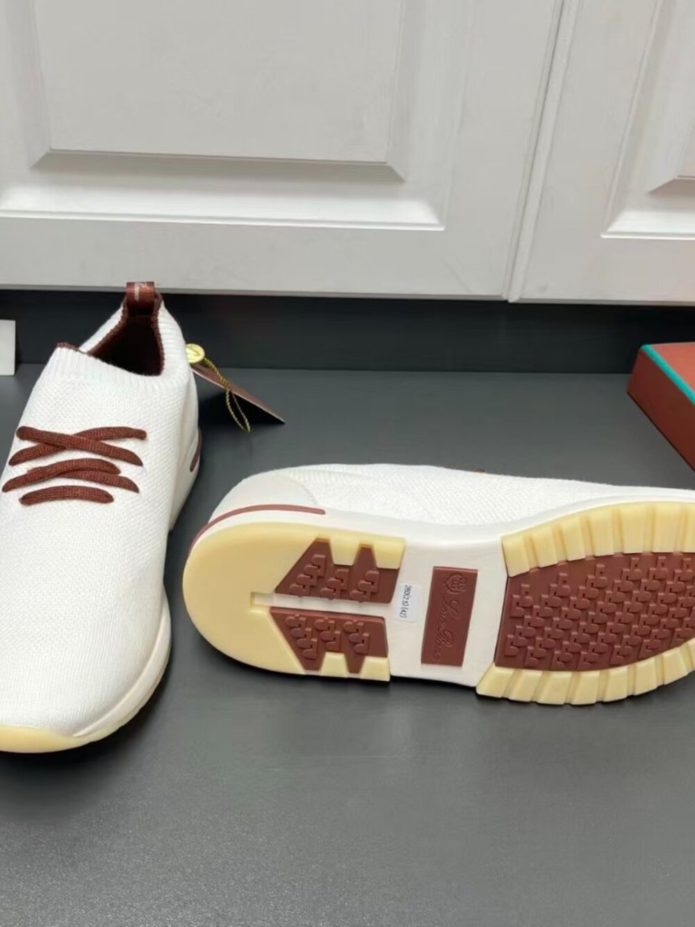 Loro Piana 360 Flexy Walk Knit Sneakers White Chestnut - Picture 8 of 8